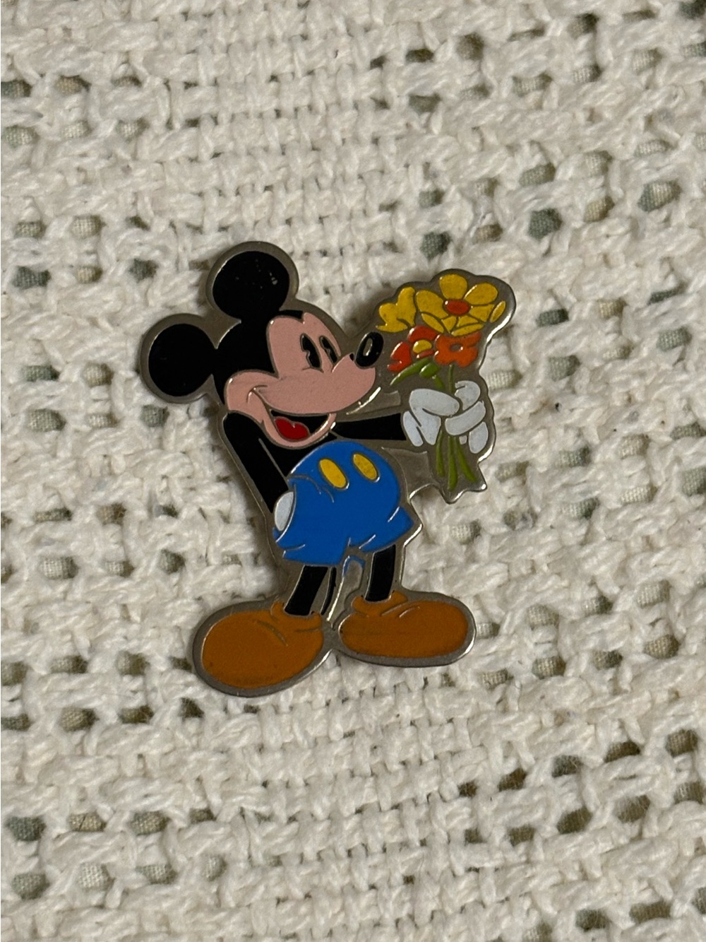 Disney Mickey Mouse Enamel Pin - Blue Shorts, Brown Shoes, Yellow Flowers